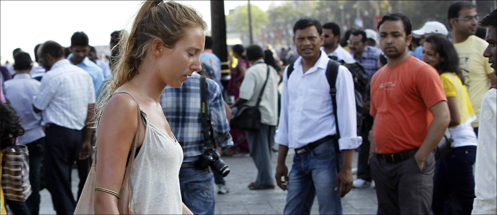 women travelers face stare